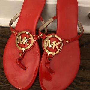 Orange and gold patent Michael Kors sandals